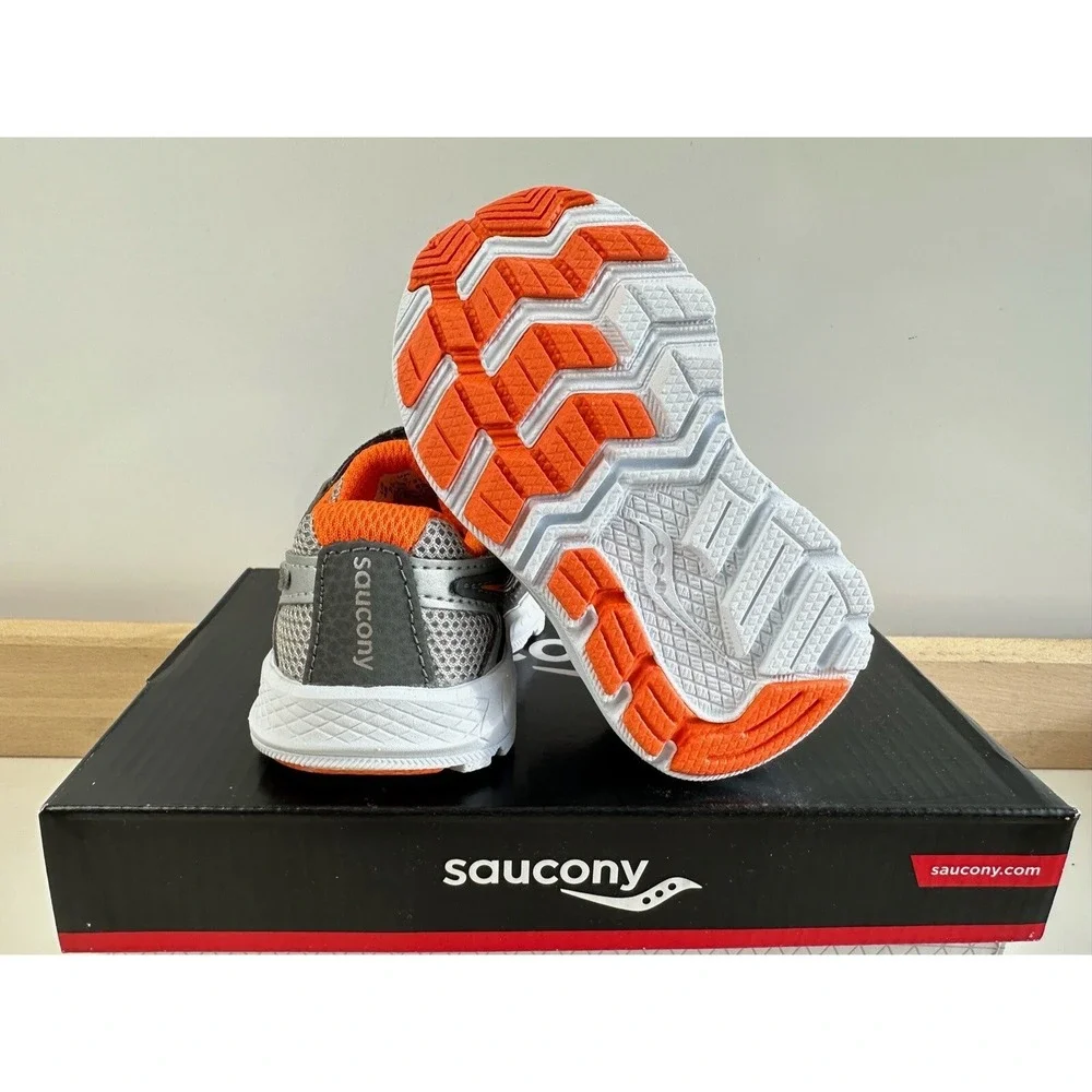 Saucony Ride 10 Jr Running Shoe Grey Orange Hook Loop / Toddler's‎ 5